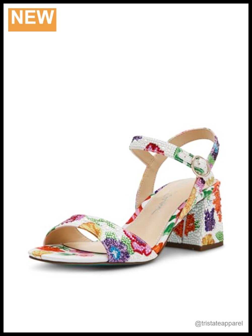 Satin Heeled Sandal Block Heel Round Toe Buckle Adjustable